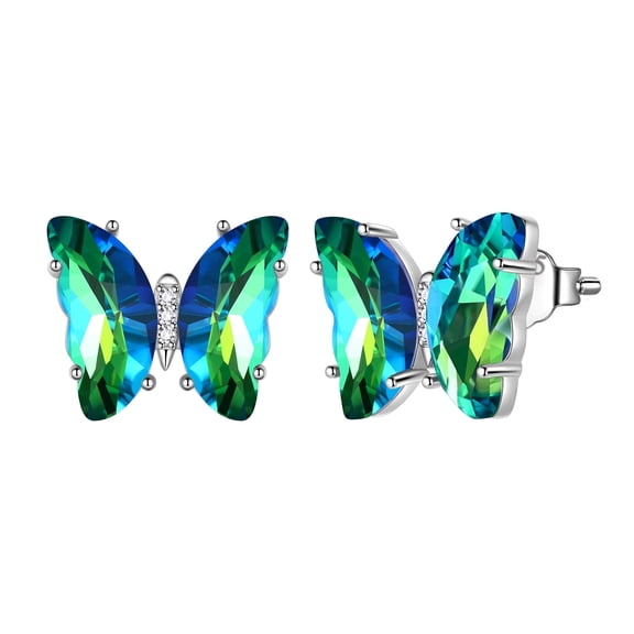 Green Butterfly Earrings Emerald May Birthstone Earrings Stud Crystal 925 Sterling Silver Jewelry Women Birthday Mother's Day Gifts Juwaliy