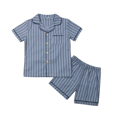 

Kids Pajamas Sets Short Sleeve Nightgown with Buttons Down Top + Shorts Set Striped Sleepwear Summer for Toddler Baby Girls Boys