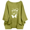 thumbnail image 2 of Blczomt Short Sleeve Women Blouses Linen Summer Green T Shirts Y2K Button Lightweight,XXL, 2 of 8
