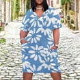 thumbnail image 2 of Blue Background White Floral Pattern Summer Sundress for Curve Women Casual Pattern Plus Size V Neck Short Sleeve Loose Fit Oversize Dresses, 2 of 6
