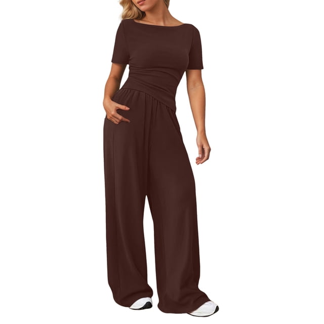 Pantalones anchos de mujer, traje de dos piezas: cintura elástica, cordón, diseño estampado, mezcla de lino ligero, conjunto de top y pantalón, tallas S-XXL.