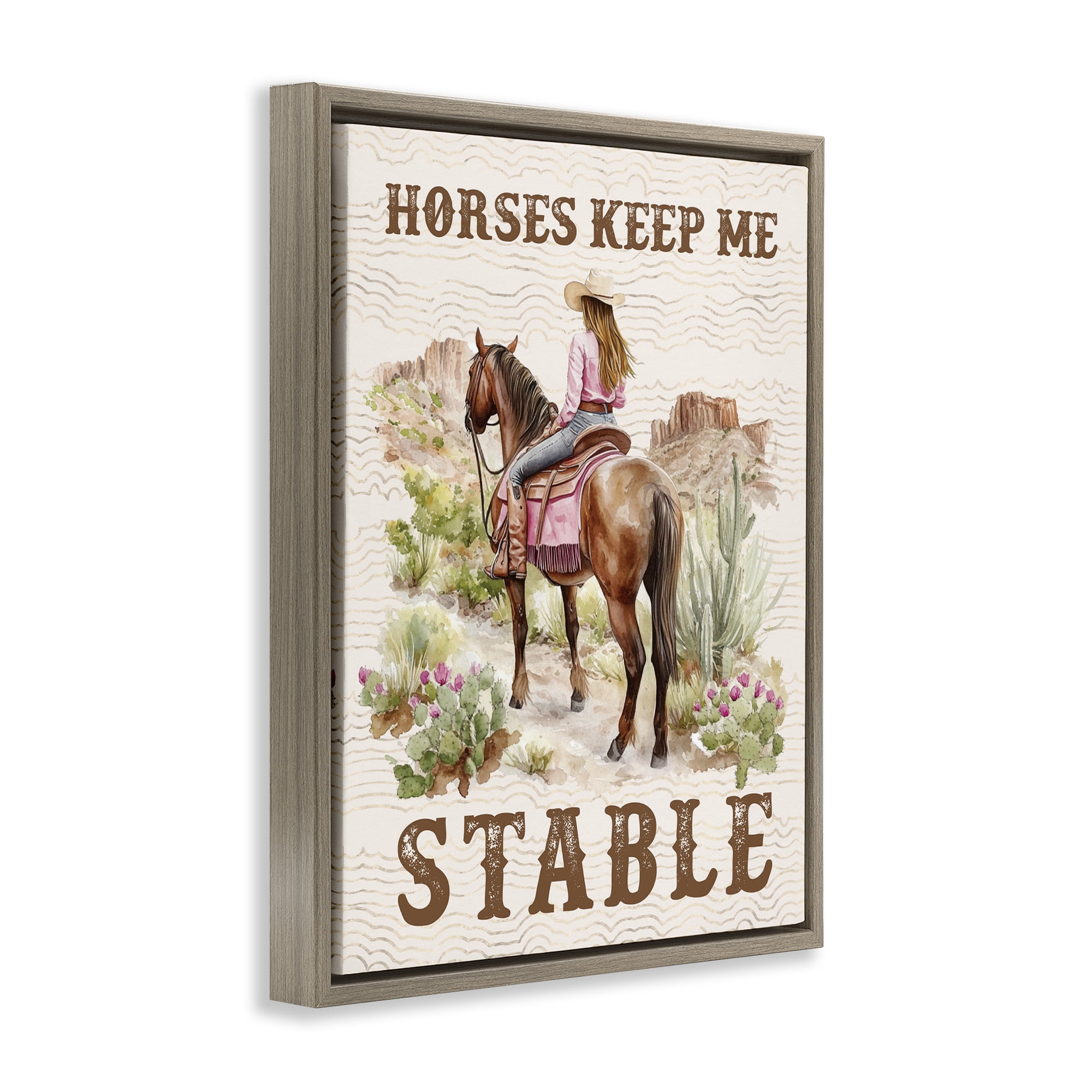 Stupell Industries Horses Keep Me Stable People Painting Brown Floater Framed Canvas Art Print Wall Art, 25 x 31