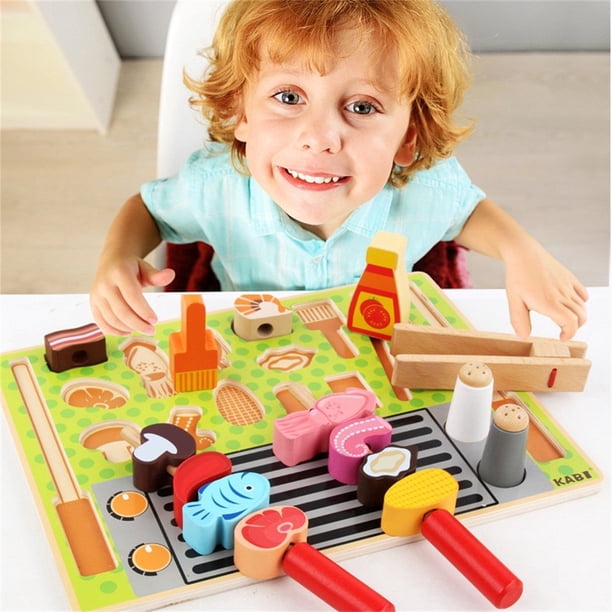 Ensemble de jeu de barbecue en bois pour enfants avec brochettes de barbecue, no