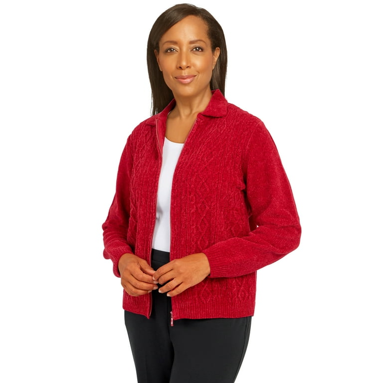 Alfred dunner chenille hotsell zip cardigan sweater