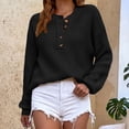 thumbnail image 2 of Women Sweater V Neck Half Button Pullover Knit Top Ladies Long Sleeve Loose Casual Sweater Black XL, 2 of 4