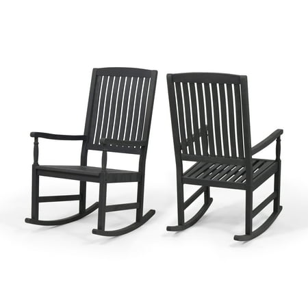 Violet Outdoor Acacia Wood Rocking Chairs, Set of 2, Dark Gray