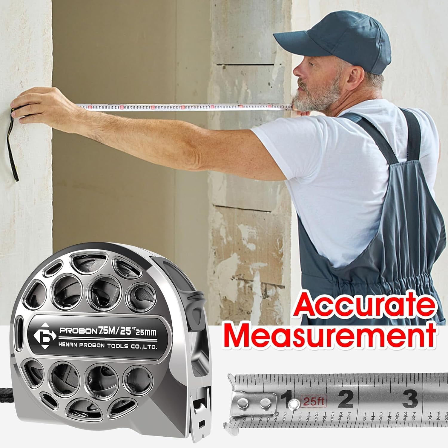 2 Pcs 25FT Stainless Steel Anti-Corrosion Retractable Metric Ruler, Anti Fall Wear-Resistant Stainless Steel Tape Measure Double Sided Scale, Hollow Design Titanium Tape Measure, Self Lock