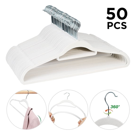 XIBUFE Premium Velvet Hangers,50 Pack Beige Clothing Hangers,Non-Slip and Durable Coat Hangers,Heavy Duty Hangers with 360 Degree Rotatable Hook, Ideal Clothes Hangers