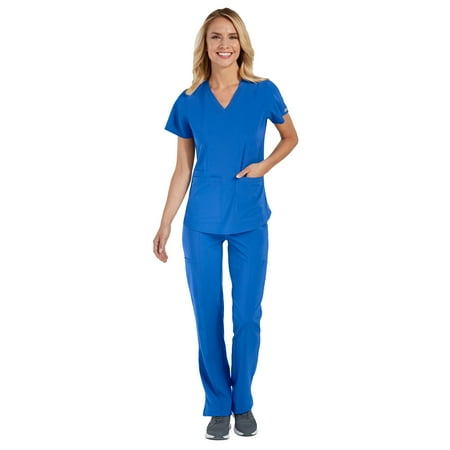 

Med Couture ENERGY Women s Racerback Shirttail Serena Scrub Top & Yoga 2 Cargo Pocket Scrub Pant Set [XS - 5XL]