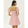 thumbnail image 3 of DressBerry Women's Solid Cotton Pleated Flared Mini Dress Short Puffed Sleeves High Rise Front V Neck Frilled Bottom Western Style Short, 3 of 8