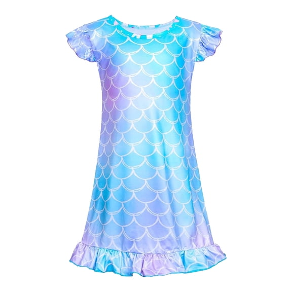 RMGVDSD Casual Dresses For Girls Nightgown Colorful Print Flutter Sleeve Dress Toddler Kids Crew Neck Cute Sundress Princess Nightdress 18-24 Months