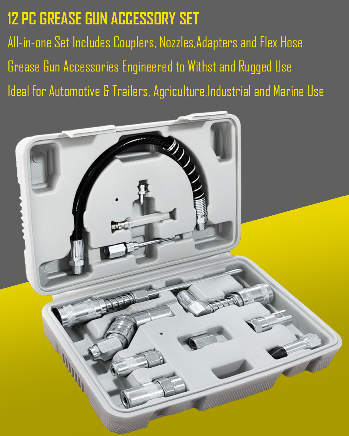 OCHIKI Stainless Steel Grease Gun Accessory Set, 12 Piece