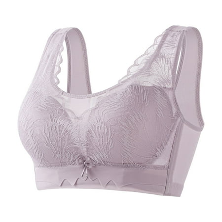 OJSFQUFP Women s Full Coverage Unlined Underwire Plus Size Lingerie Solid Retro Bra Tank Type Gathering Bra Comfortable Bras for Women Wirefree Light Purple 44