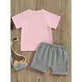 thumbnail image 5 of Hirigin Toddler Baby Girl Summer Clothes 6 12 18 Months 2T 3T 4T Short Sleeve Letter Print Shirt Tops + Solid Color Shorts 2Pcs Outfits Sets, 5 of 8