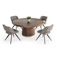 thumbnail image 5 of Modrest Houston Round Modern Glass & Wood Veneer Dining Table in Walnut, 5 of 5