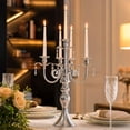 thumbnail image 3 of Metal Candelabra European Style Candlestick with Crystal Pendants, for Home, Wedding, Hotel, Dinner Table, Mantel, Banquet and Romantic Centerpiece Decor​, Silver, 3 of 5