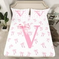 thumbnail image 2 of Castle Fairy Personalized Initial Girl 3pcs Twin Sheet Sets,Kawaii Bowknot Twin Fitted Sheet,Pink White Breathable Flat Sheet,Microfiber Bedroom Decor, 2 of 7