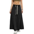 thumbnail image 2 of Women'S Casual Elastic High Waist A Line Long Maxi Flare Denim Skirt Black XL, 2 of 8