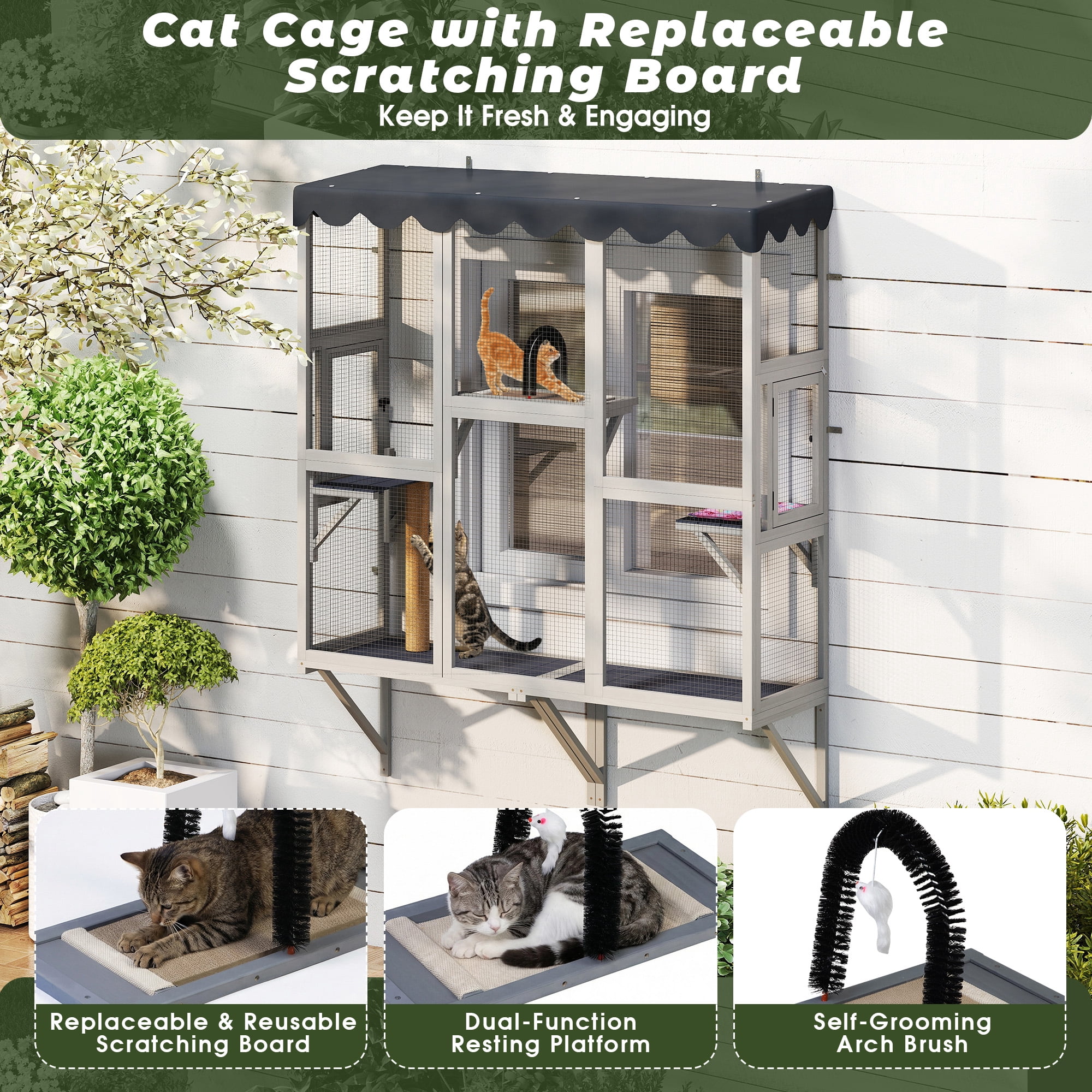 COZIWOW 59" Large Window Catio for Indoor Cats 2-3, Cat Window Enclosure with Perches, Cat Scratching Post, Waterproof Cover & Cat Bed Mat