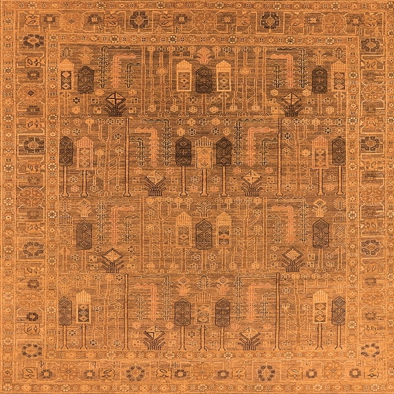 Ahgly Company Indoor Square Oriental Orange Industrial Area Rugs, 7' Square