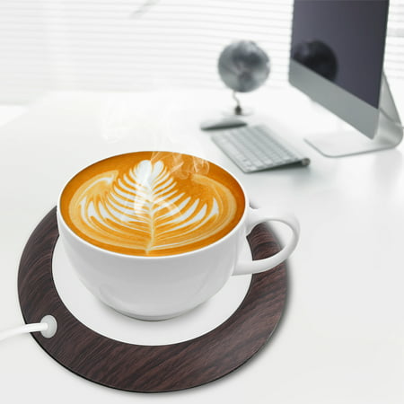 Filfeel USB Cup Warmer Heat Beverage Mug Mat Home Office Tea Coffee Milk Heater Pad Dark Wood