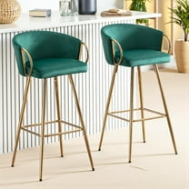 Hassch 30 Inch Velvet Upholstered Bar Stools Set of 2, Modern Counter Barchairs with Padded Seat, Curved Backrest, Golden Metal Legs and Armrests for Kitchen Island & Dining Room (Green)
