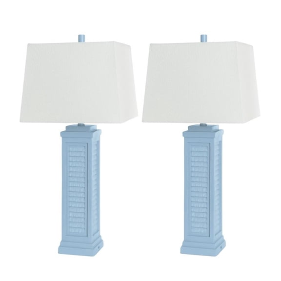 Pemberly Row Shutter Blue Table Lamps USB Charging port (Set of 2) 3-Way Switch