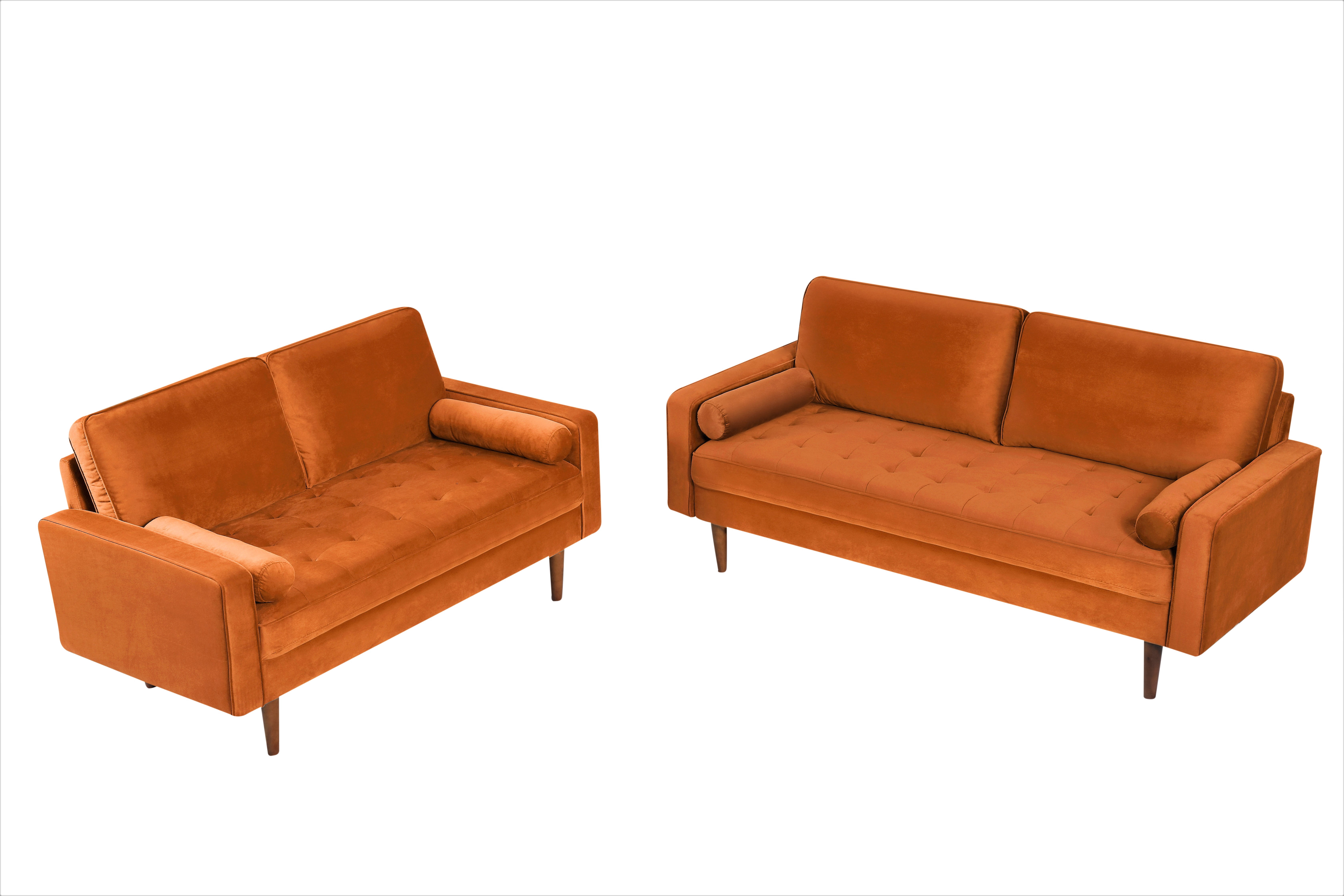 US Pride Furniture  Monahan Velvet 2PC Living Room Sets Sofa Loveseat Orange