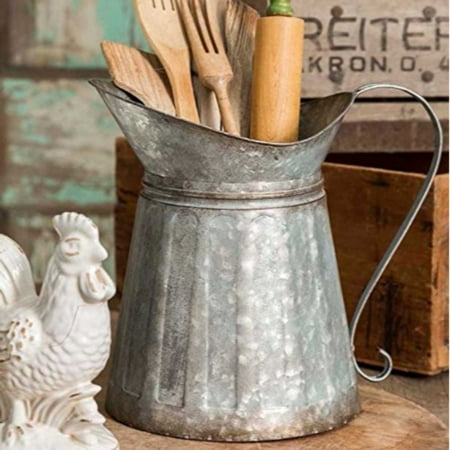 

Benzara Vintage Style Galvanized Metal Milk Pitcher Gray- Saltoro Sherpi