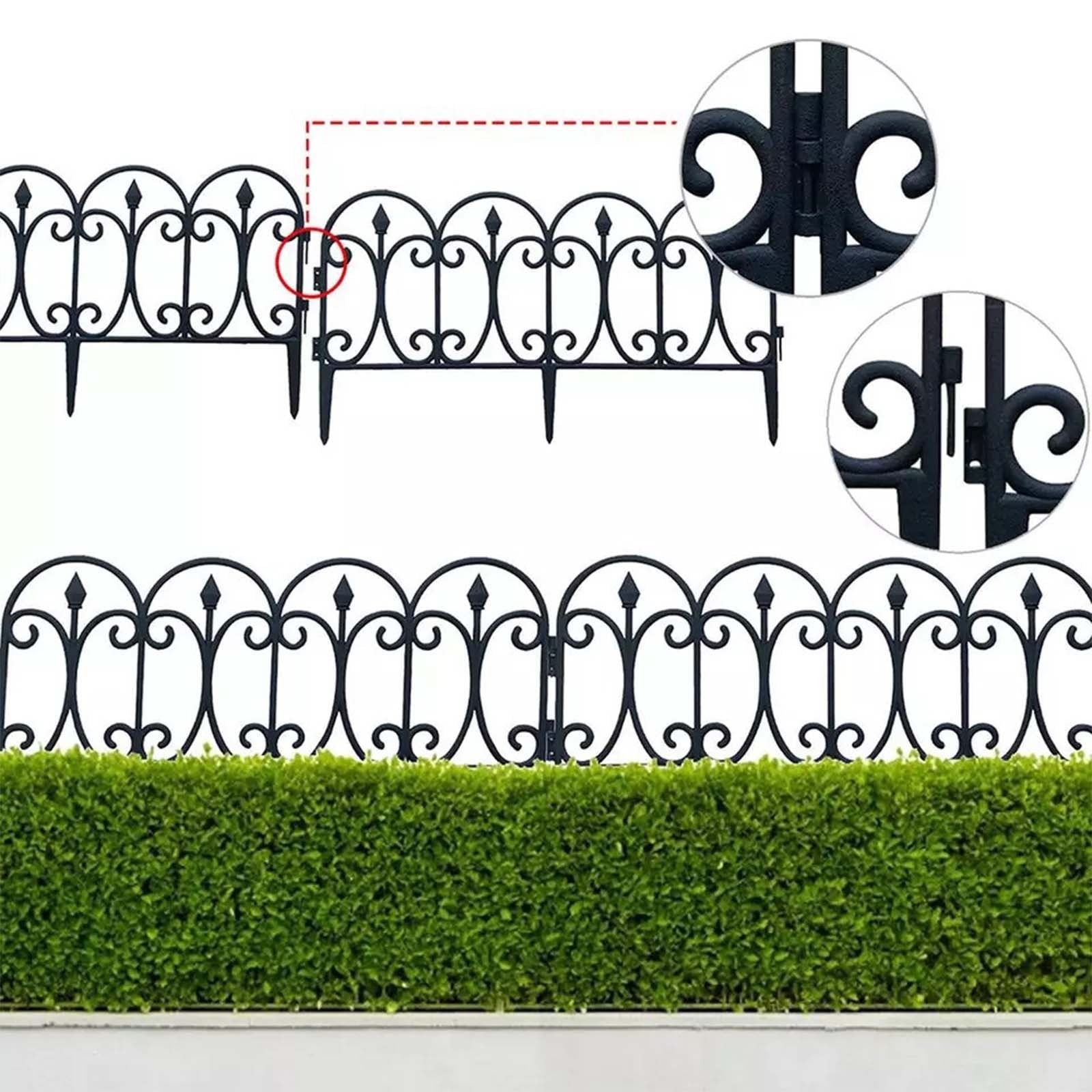 6 Pack Plastic Picket Fence for Garden Edging, Flower Bed Borders, Lawn & Landscape Decor, Easy Assembly Foldable Panels with Ground Spikes, Weather-Resistant