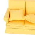 thumbnail image 2 of M Buder 1:12 Doll House Mini Sofa with 3pcs Pillow Living Room Furniture Wooden Decoration Accessories, Yellow (5.9 inches / 15 cm), 2 of 9