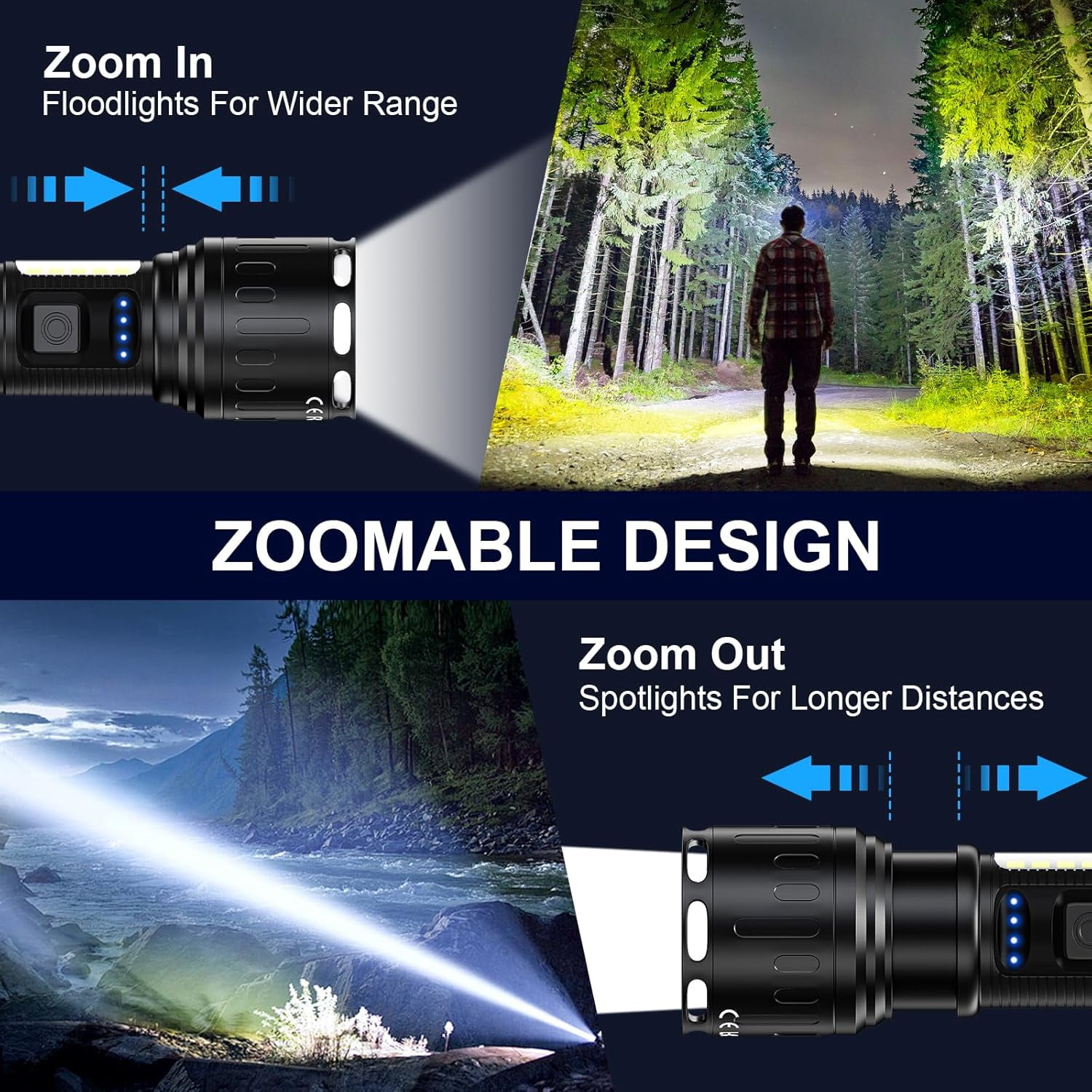 Rechargeable Magnetic Flashlights,Super Bright LED Powerful Flashlight with COB Work Light,IPX5 Waterproof 8 Modes 2 Pack