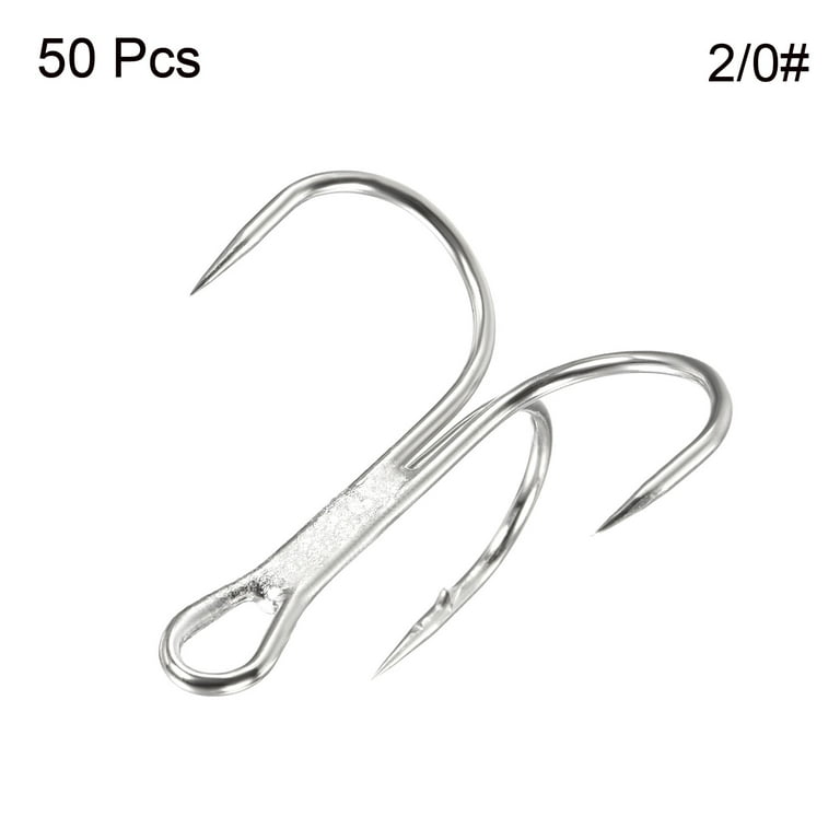 2/0# 1.38 Treble Fish Hooks Carbon Steel Sharp Bend Hook with Barbs, White  50 Pack 