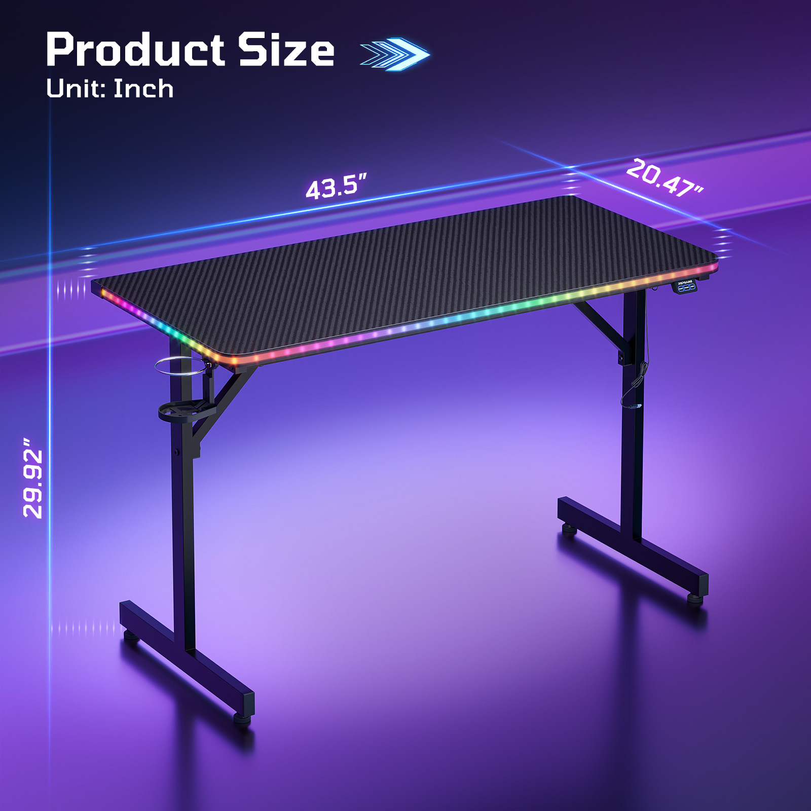 RSPGAME 43.5" Music Sync LED Gaming Desk, Black photo 5