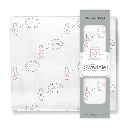 - Cotton Muslin Swaddle Blanket, Pastel Pink Bunnie Heart, Boutique quality premium cotton muslin blanket; pre-washed and gets softer with every.., By SwaddleDesigns