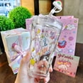 thumbnail image 3 of Taza de cristal con pajita de unicornio de dibujos animados para niñas, bonita taza de jugo con pajita y tapa, regalo de unicornio, taza medidora de cristal, taza de batido, taza de leche, taza de ag Namotu JQWJ307, 3 of 7