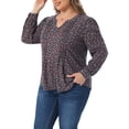 thumbnail image 4 of Agnes Orinda Women's Plus Size Top Long Sleeve Pleated Notch V Neck Floral Tunic Dressy Casual Blouses 3X Pink Blue, 4 of 5