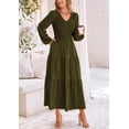 thumbnail image 4 of Vestido midi PRETTYGARDEN para mujer con cuello en V fruncido y manga larga, 4 of 9