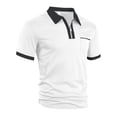 thumbnail image 6 of CIENVNSTG Versatile Athletic Half Zip Men Polo Tops Short Sleeve Contrast Collar Lightweight Breathable Shirts With Contrast Cuff Trim Functional Chest Pocket Daily Casual Wear White 2XL, 6 of 8