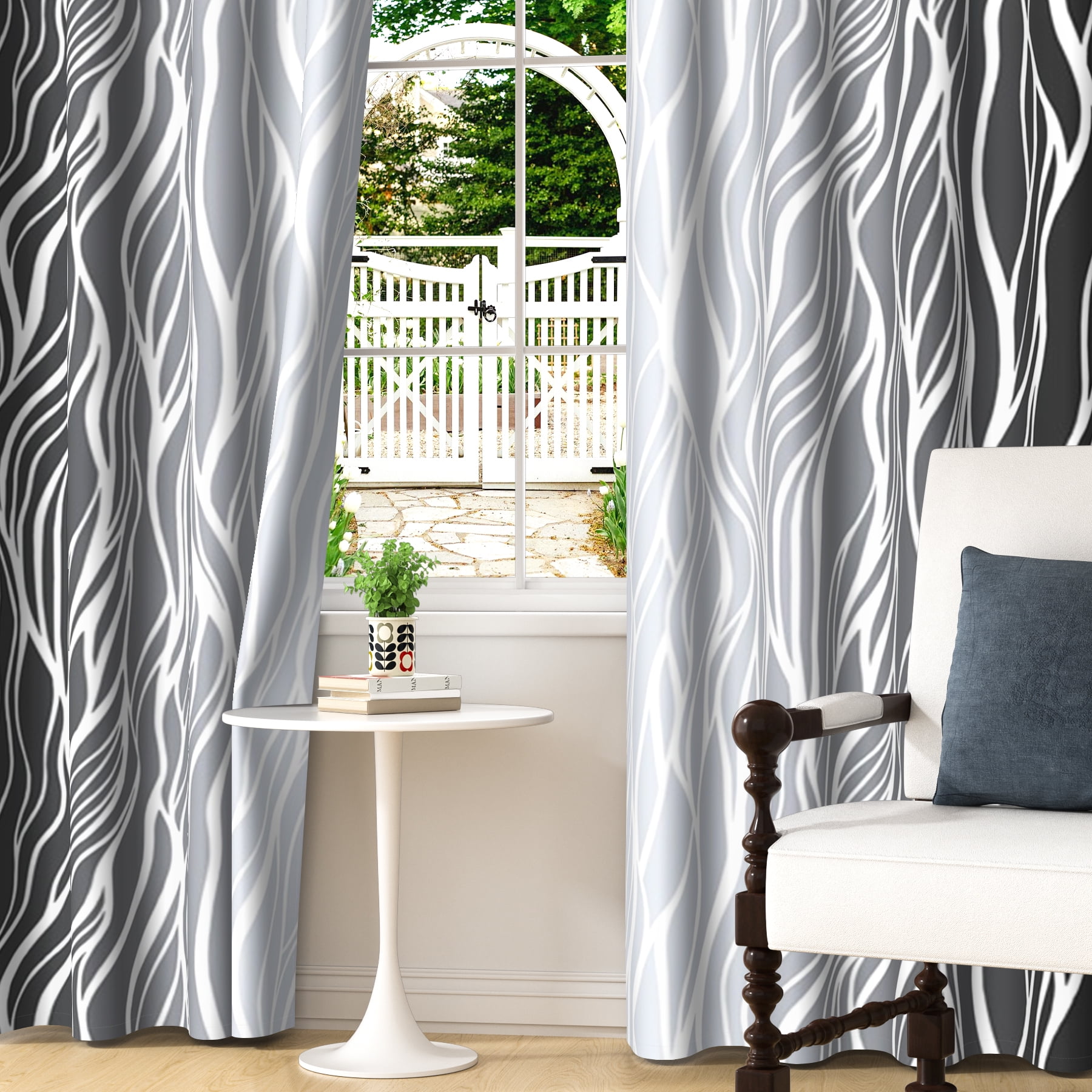 Lfeey Gradient Stripe Blackout Curtains, Grommet Curtains for Modern Living Room Bedroom, Gray Black, 52x84 inch