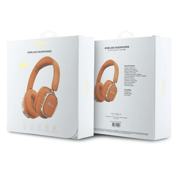 Guess Rectangle Metal Script Logo ENC On Ear Wireless Headphone Orange - GUBHV28HGCSMO