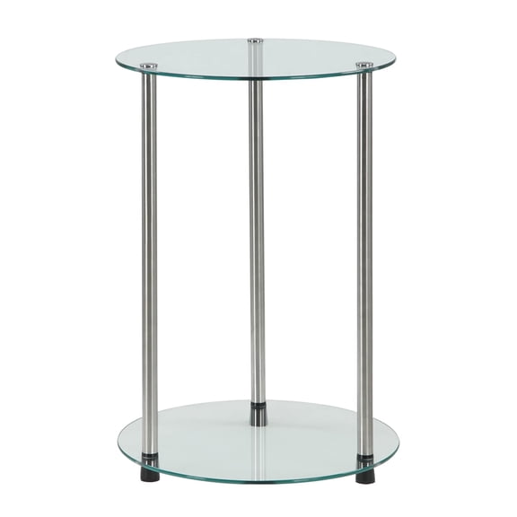 Pemberly Row Round Modern Glass/Metal End Table in Clear/Chrome