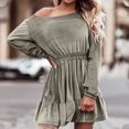 thumbnail image 2 of cfhntfmh Mini Dresses for Women Trendy Long Sleeve Crewneck Tunic Shirts Dress Comfy Smocked Ruffle Hem Dress, 2 of 7