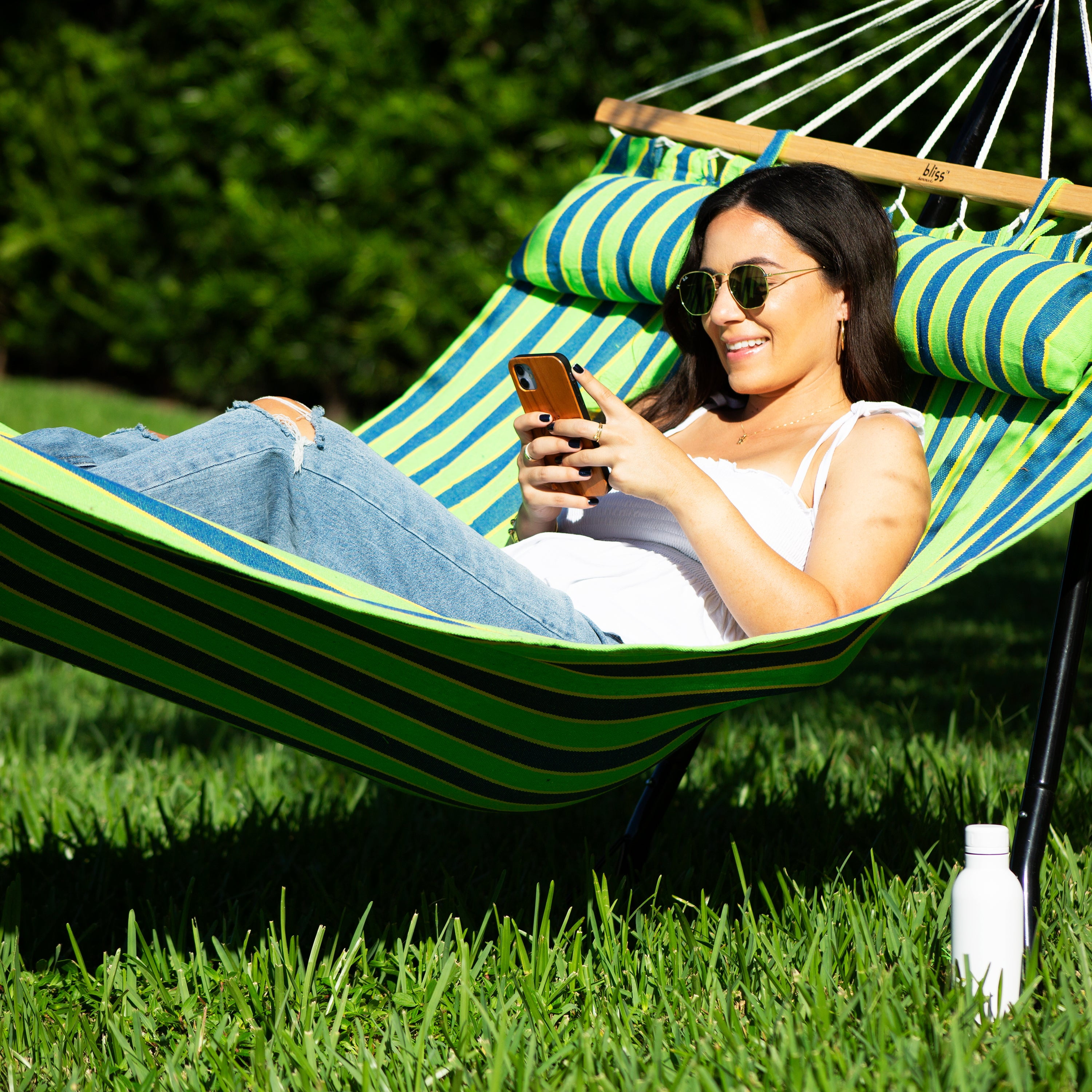 Bliss Hammocks Caribbean Hammock w/ Pillow - Mediterranean Stripe, 80" L x 48" W
