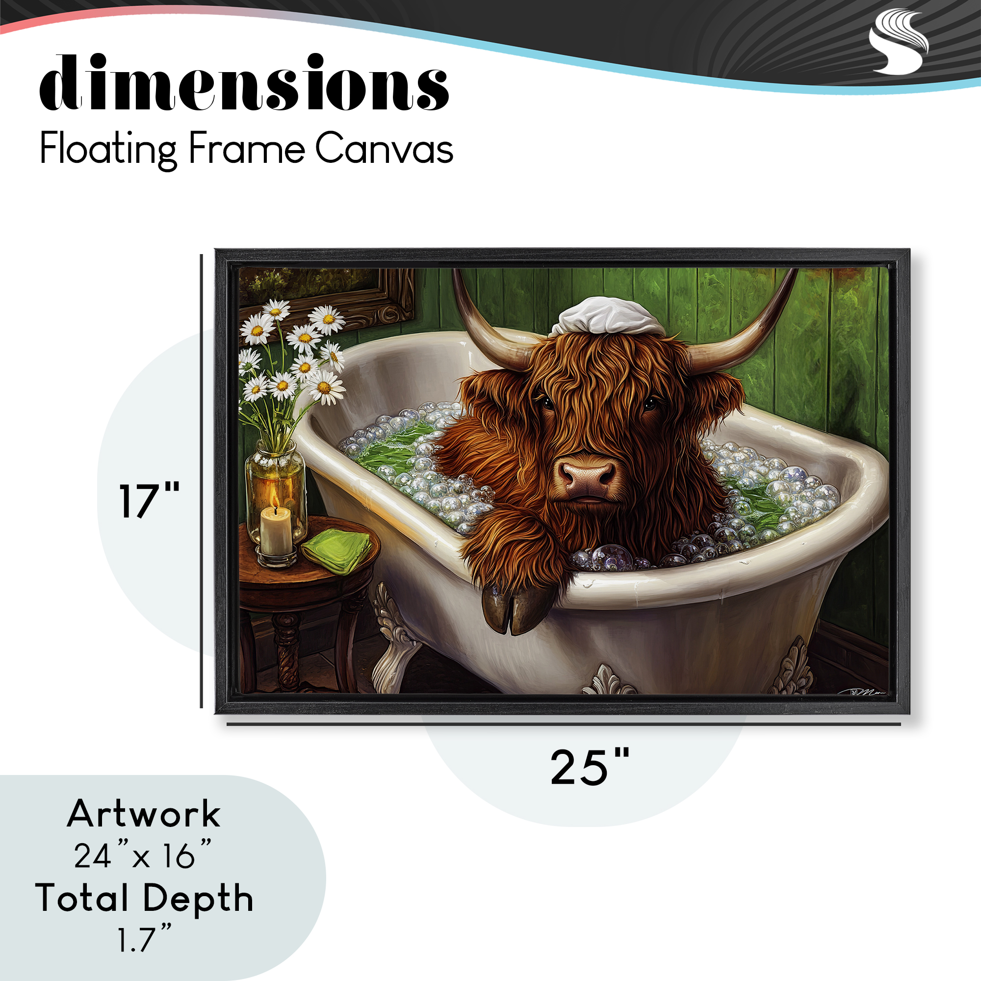 Highland in Candle Lit Bubble Bath Black Framed Floater Canvas Wall Art, design by Momart