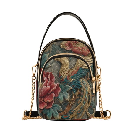 Leather Handbag Crossbody Bag Chinese Phoenix