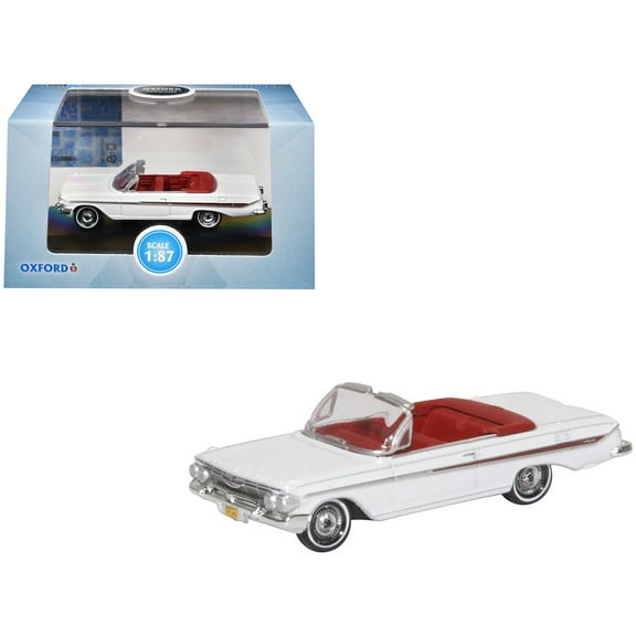 1961 Chevrolet Impala Convertible Ermine White with Roman Red Interior 1/87 (HO) Scale Diecast Model Car by Oxford Diecast