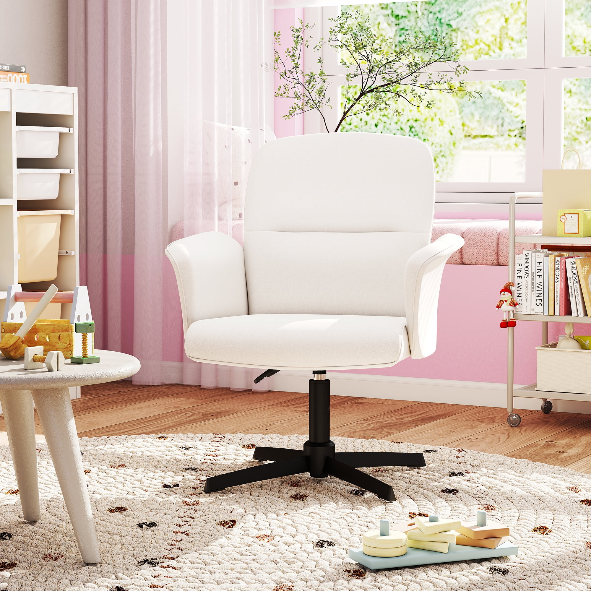 Homy Casa Swivel Vanity Chair with Arms, Adjustable Height, Upholstered Makeup Desk Chair, Beige