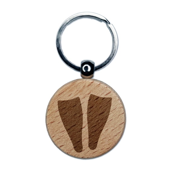 Scuba Snorkel Fins Round Keychain Charm Tag - Engraved Wood