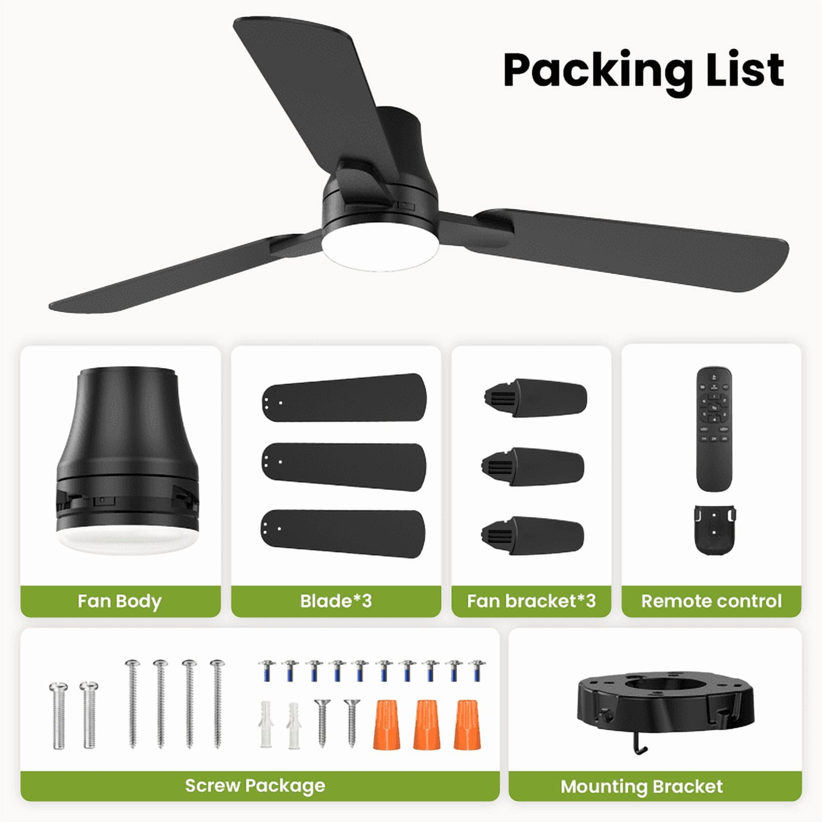 42" Modern Ceiling Fans with Light - 6 Speed, Remote Control, Reverse Airflow, LED Bulb, Flush Mount for Bedroom Living Room